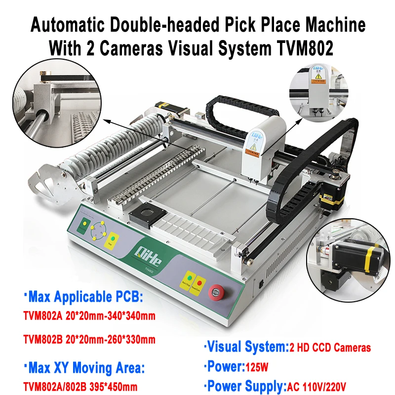 Automatic Double-headed Pick Place Machine With 2 Cameras Visual System TVM802 For LED Production Line Small PCB Assembly Line