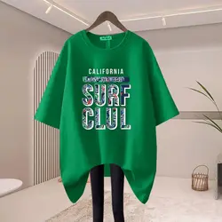 Women Fashion Letter Printing Y2k T-shirts Summer Pure Cotton O-neck Short Sleeve Basic Tee Office Lady Oversized Tops 45-105Kg