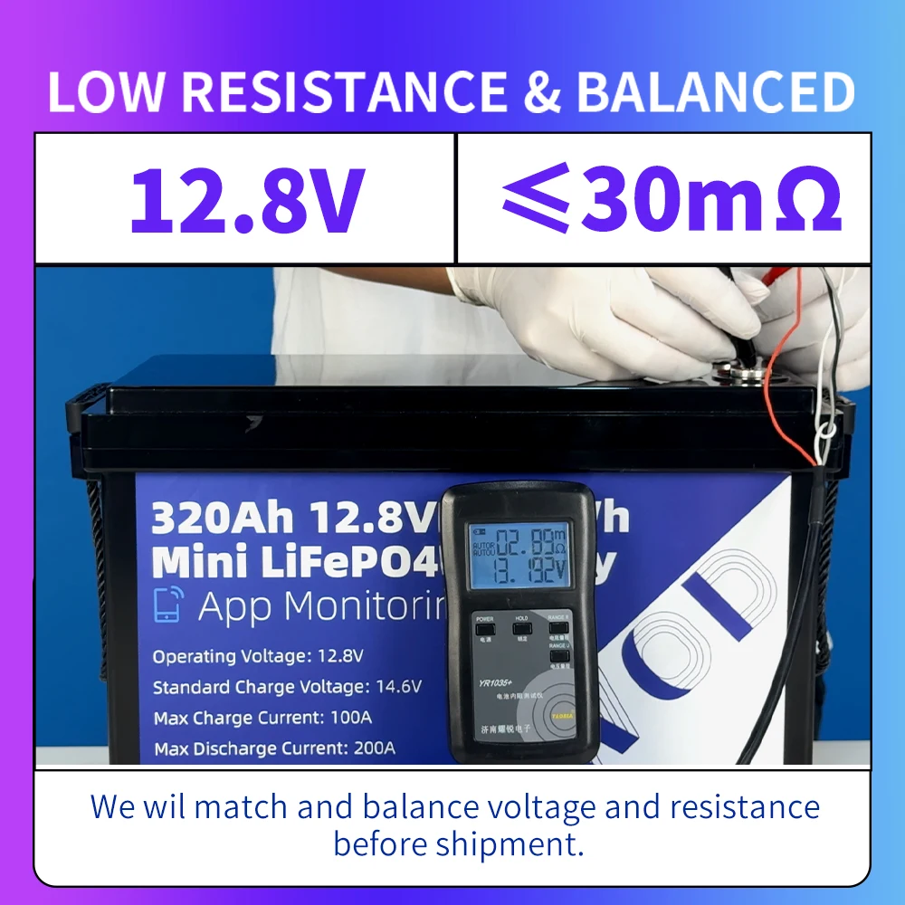 8000+ Cycles 12V 320Ah LiFePO4 Battery Grade A Deep Cycle Cells Built in BMS For Home Solar RV Camper Golf Cart Storage US Stock