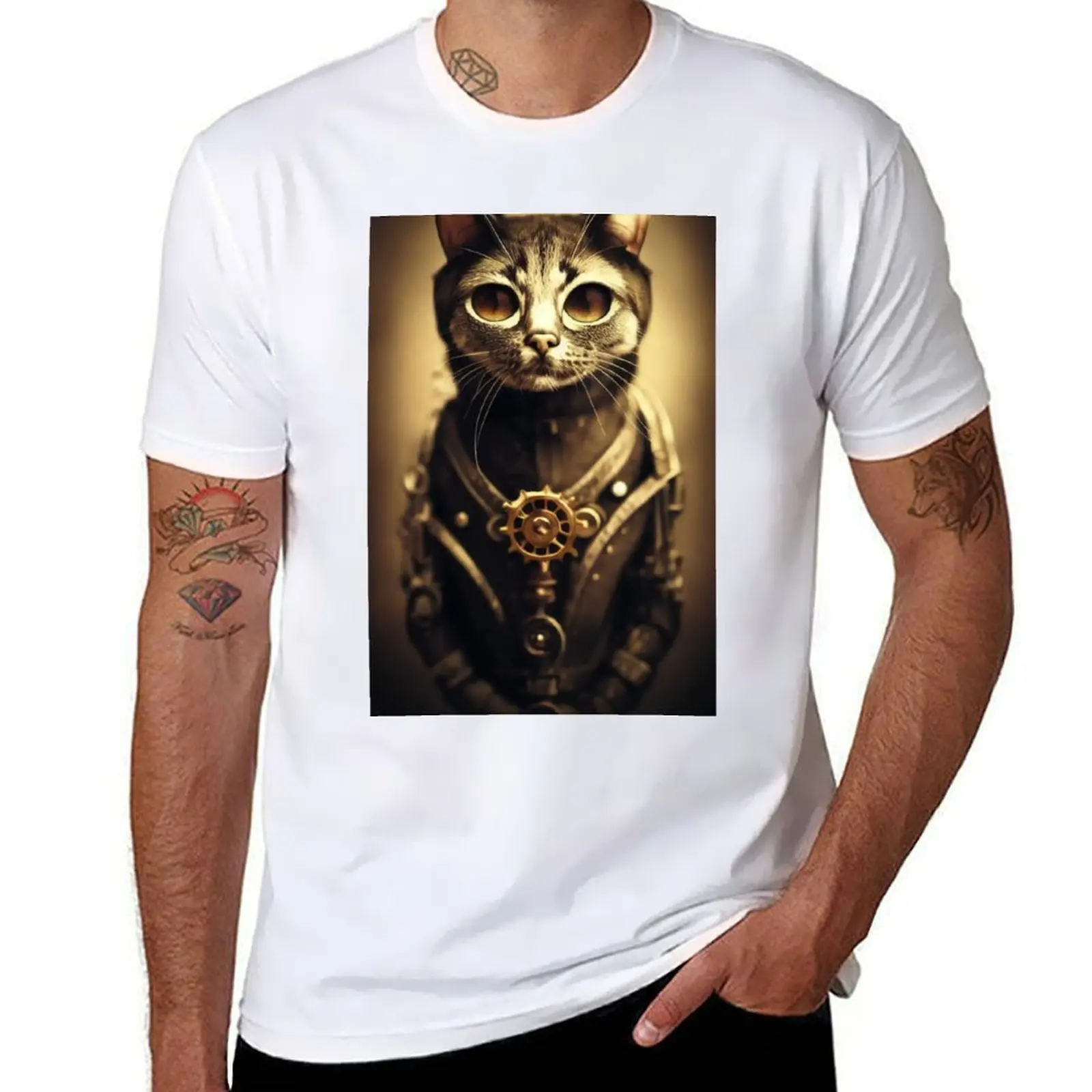 

steampunk cat T-Shirt funny t shirts cotton cotton t shirts high quality t shirts for man pack white T-Shirt