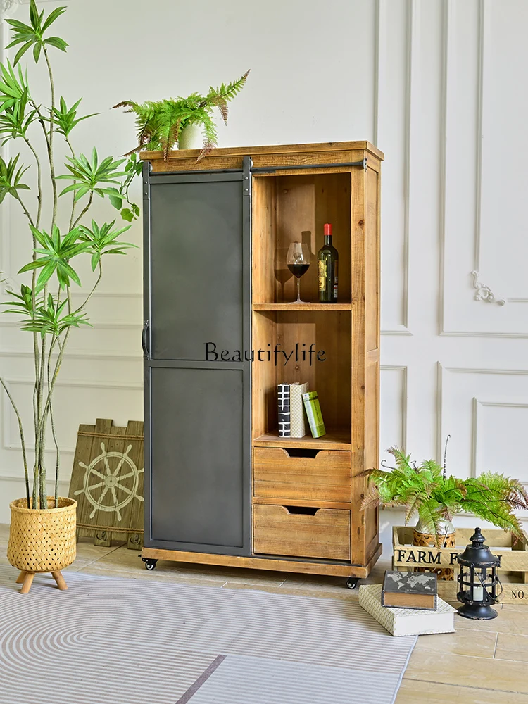 American solid wood dining side cabinet, locker, industrial style retro restaurant, tea table, small wine cabinet