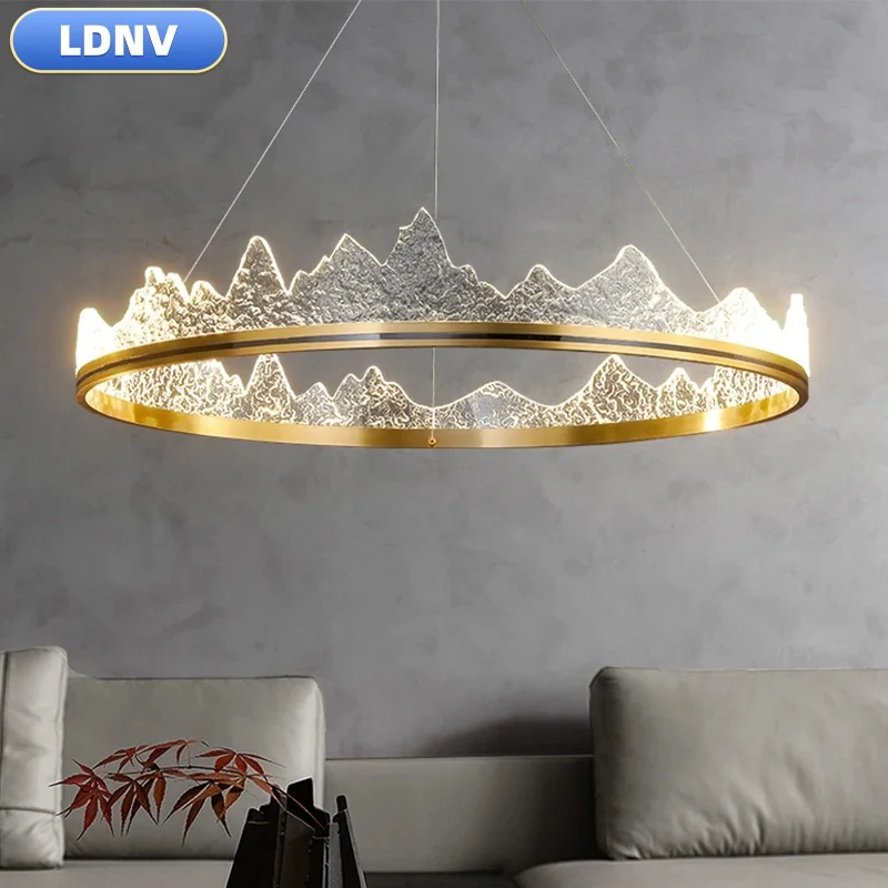 AiPaiTe Modern Leds Ceiling Chandelier Gold Aluminum Acrylic Mountain Rings Living room lights Bedroom Dining room Home decor