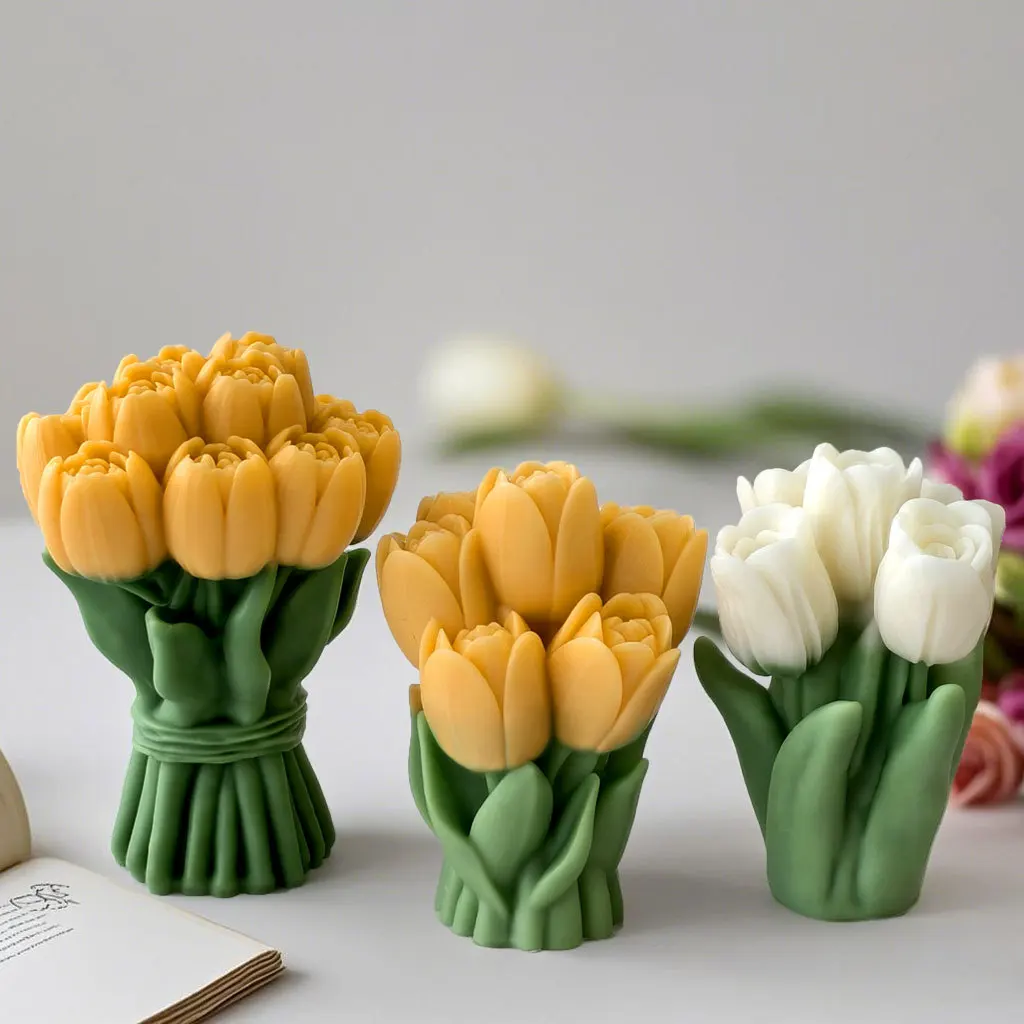 Valentine's Day Gift Tulip Bouquet Silicone Mold DIY Flowers Aroma Candle Molds Handmade Soap Candle Making Supplies