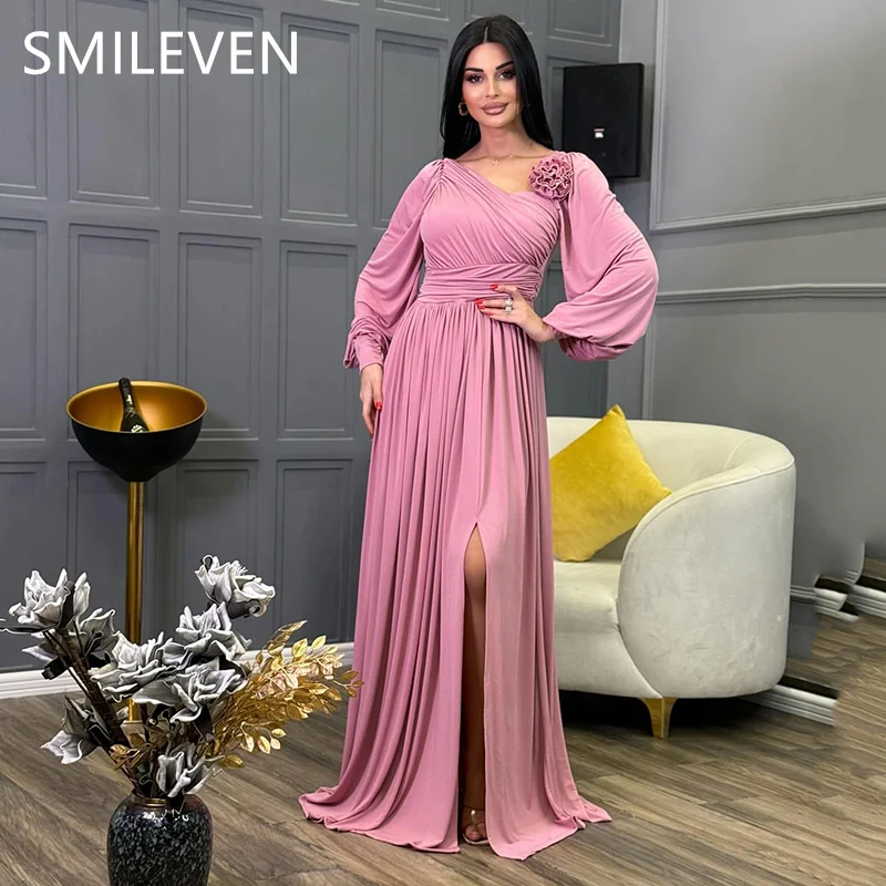 

Smileven Pink vestidos de fiesta Split Evening Gowns Luxury Saudi Arabia Elegant فساتين سهرة Formal Dresses Customized 2025