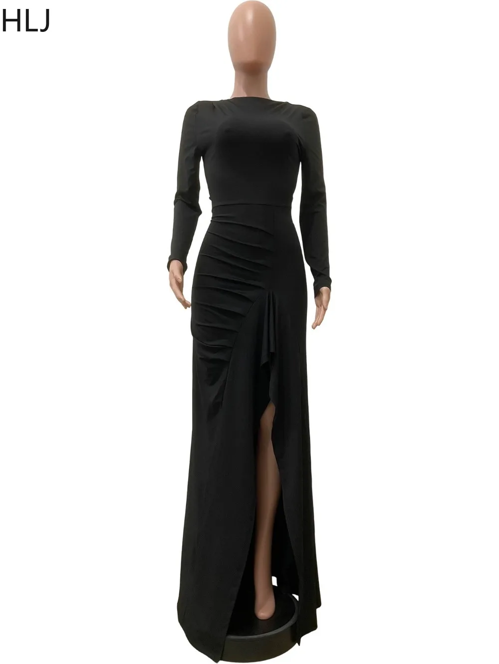 เดรสทรงบอดี้คอนผ้ารัดรูปแต่งระบายสไตล์เซ็กซี่ แขนยาว สีพื้น ผ่าสูงแบบไม่สมมาตร สำหรับผู้หญิง สไตล์สตรีทแวร์