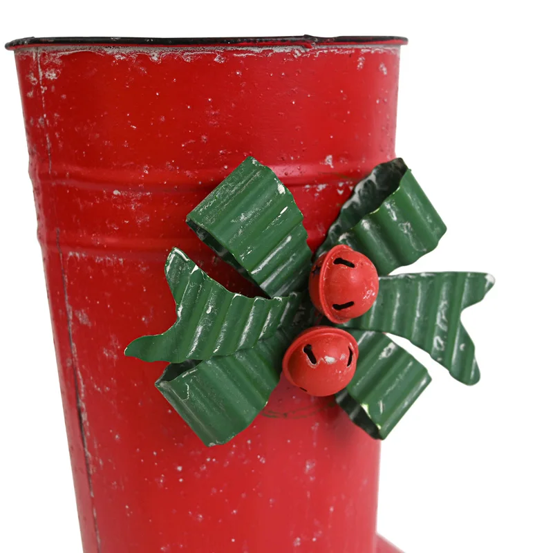 Outdoors Planters Flower Pots  Handmade Red Christmas Boots Metal Planters 2023 New Year Gift Party Decoration