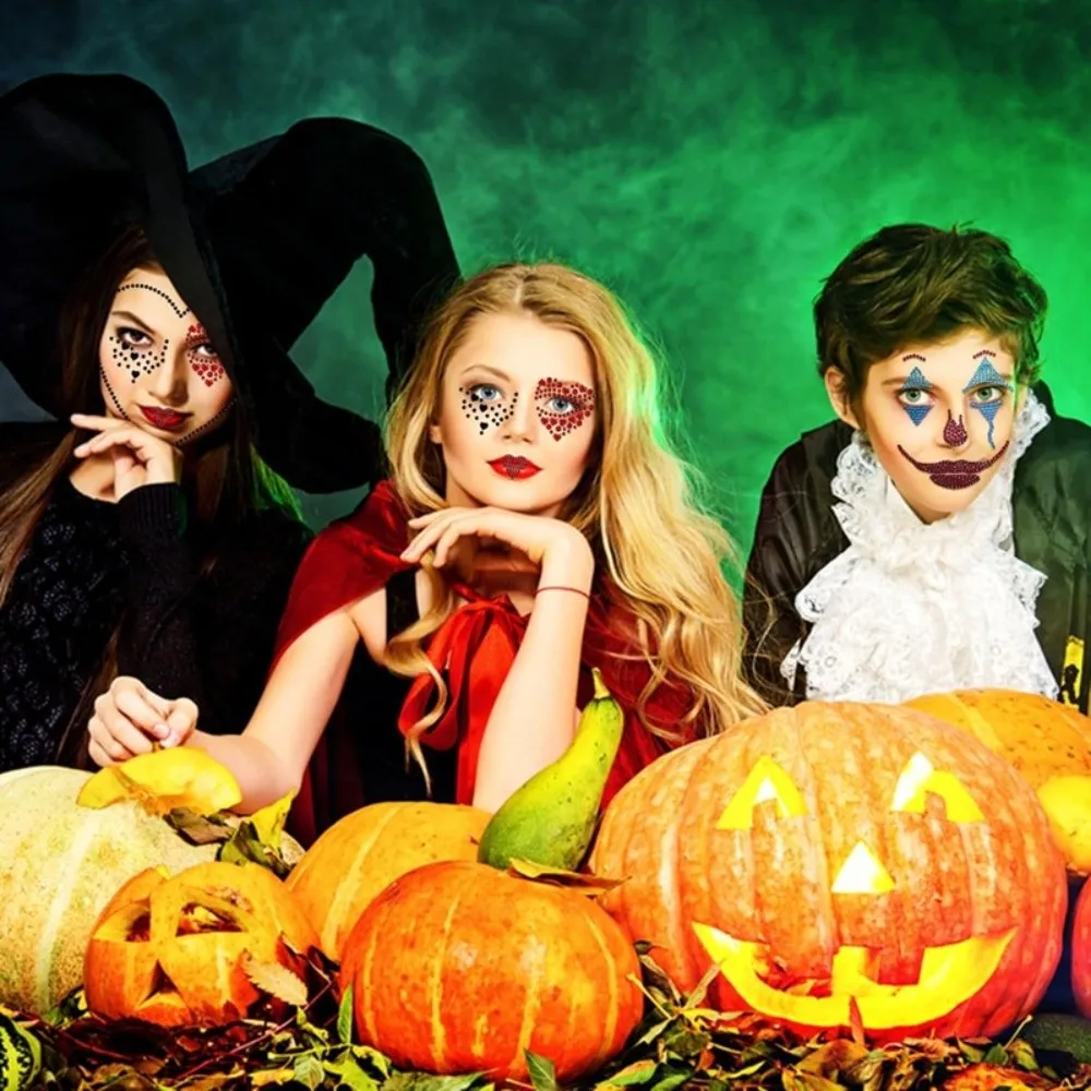 3D الراتنج الوجه حجر الراين ملصق لامعة مهرج ماكياج هالوين وهمية الوشم الملونة هالوين ديكور مجوهرات الوجه ملصق