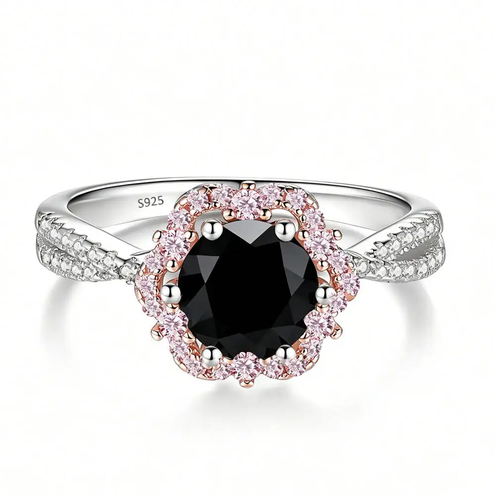 925 Sterling Silber Blumen-Doppelhalo-Twistband-Ring Mehrfarbiger D VVS1 Moissanit Verlobungs-Hochzeits-Party-Geschenk Feiner Schmuck – Detail 4