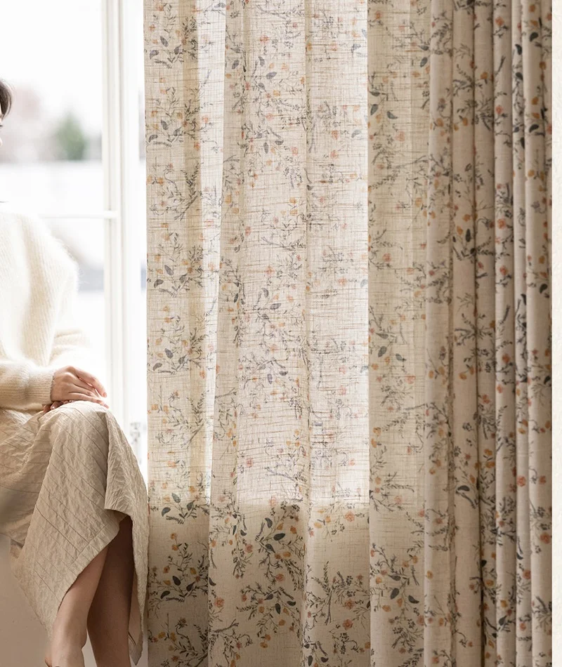 Cotton linen printed curtains for living room bedroom balcony children's room custom size curtain tulle rustic privacy curtains