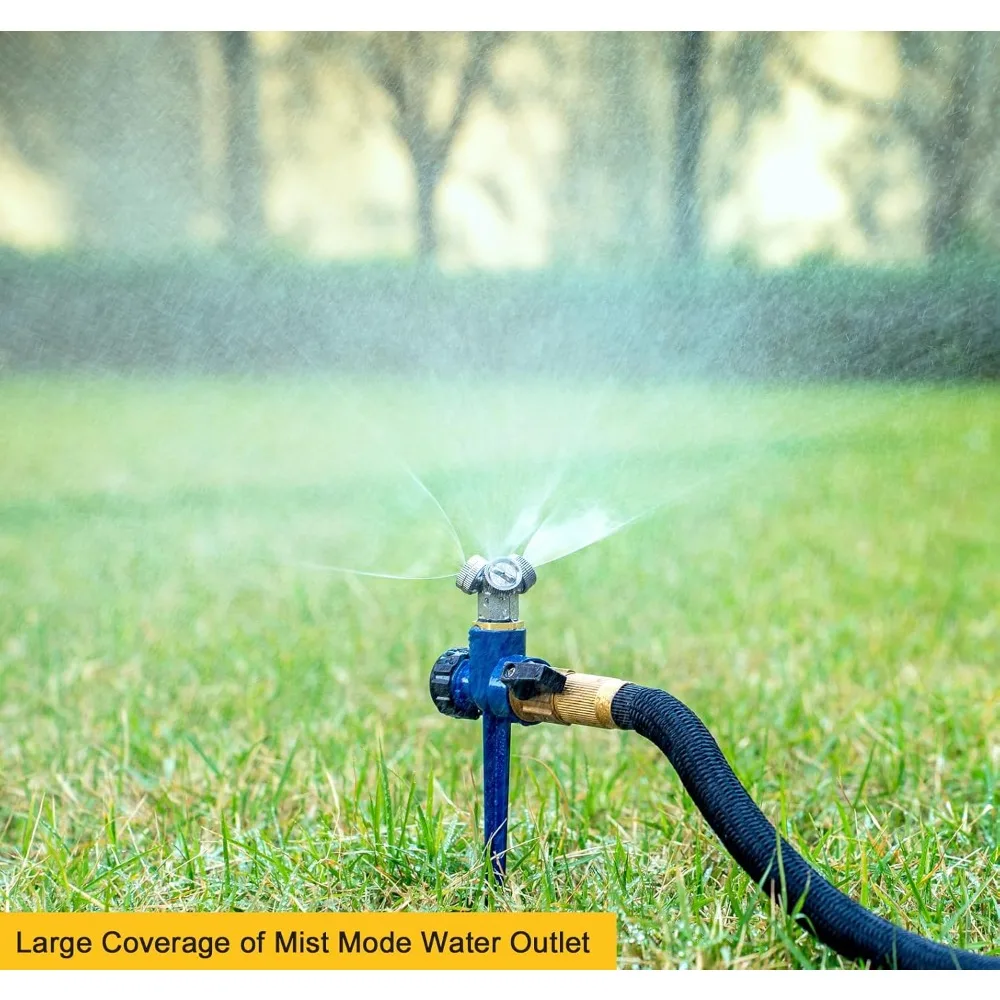 Irrigatore per prato interamente in metallo, confezione da 2, irrigatore da giardino creativo con triplo testa di spruzzo con base a punta, copertura per ampia area a 360 gradi