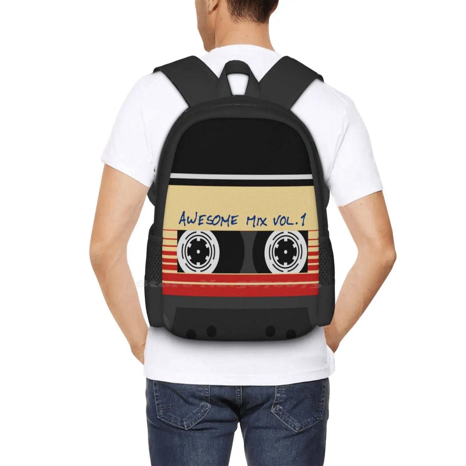 Sacos Retro Design Padrão, Awesome Mixtape Vol 1, Fita, Música, Mochila para Estudantes Universitários, 60S, 70S, 80S