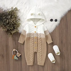 Boys Girls Jumpsuits Playsuits One Pieces Toddler Wear Newborn Baby Rompers Knitted Autumn Winter Hooded Long Sleeve Infant Kids