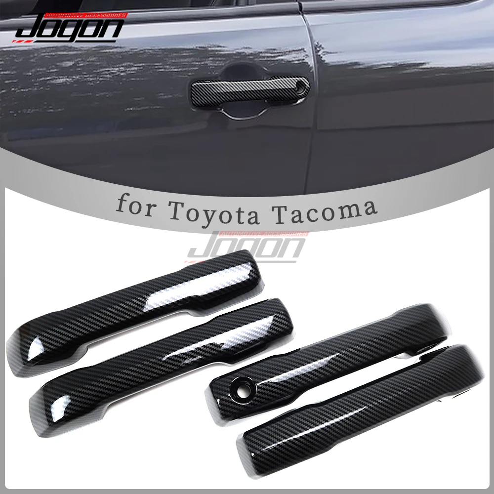

4pcs Carbon Fiber Look For Toyota Tacoma 2024 ABS Plastic Exterior Car Side Door Handle Panel Cover Trim Paste Type Accessories