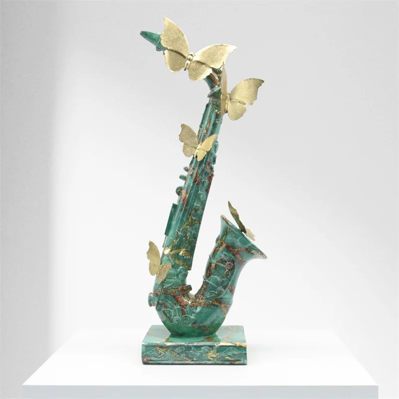 #￥Butterfly Saxophone Sculpture Musical Ornament Resin Crafts Living Room Office Desktop Wine Rack Ornaments Modern Home Decor