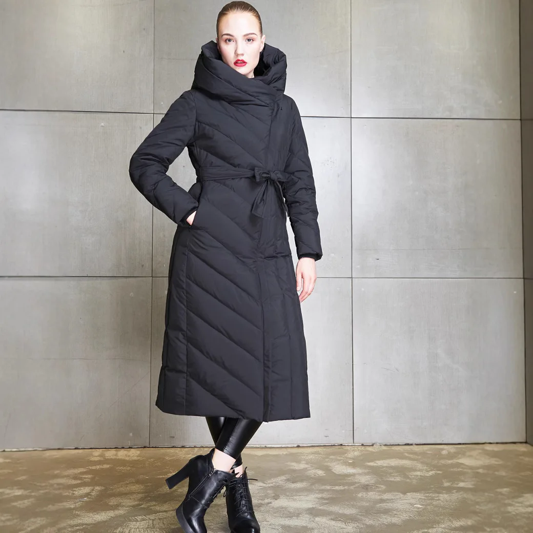 Doudoune d'hiver européenne pour femme, Parkas amincissants avec sangle coupe-vent, nouvelle collection 2025