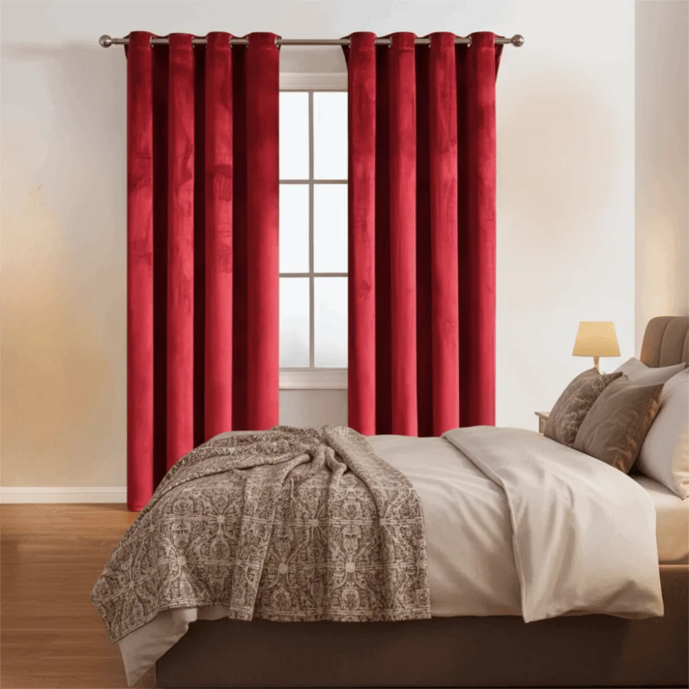 Light-blocking Velvet Curtain Soft Texture Touch Solid Color Window Drape Noise Reducing Through-rod Blackout Curtains Bedroom