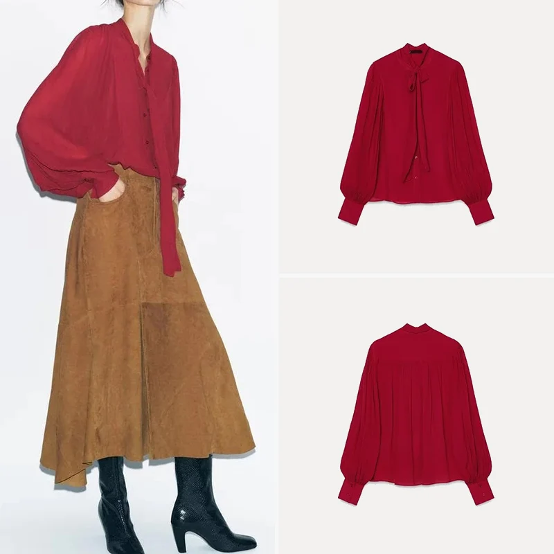 

Z Женская мода Long Sve irt Весна Новый узел Украшенный Ele Полиэфирное волокно Женская премиум-класса irt