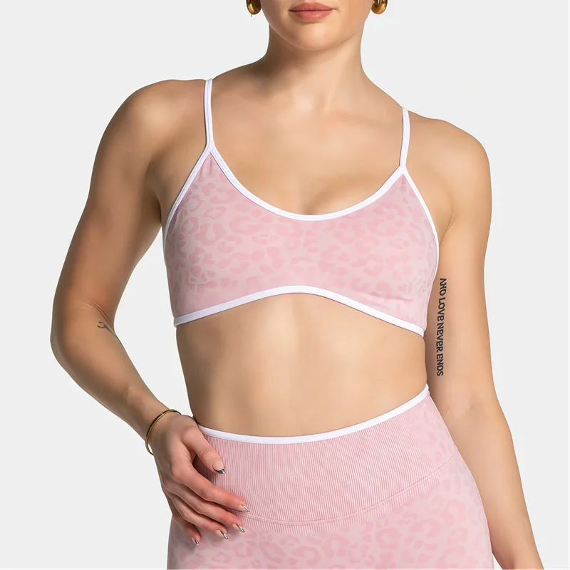HISTELLO Sports Bra Leopard Print Women Seamless Scrunch High Support Crop Top Gym Workout Yoga Fitness Running Activewear