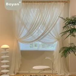Double Layers Cream White Super Soft Elegant Chiffon Tulle Sheer Curtain for Bedroom Living Room Window S Folds Hidden Back Tabs