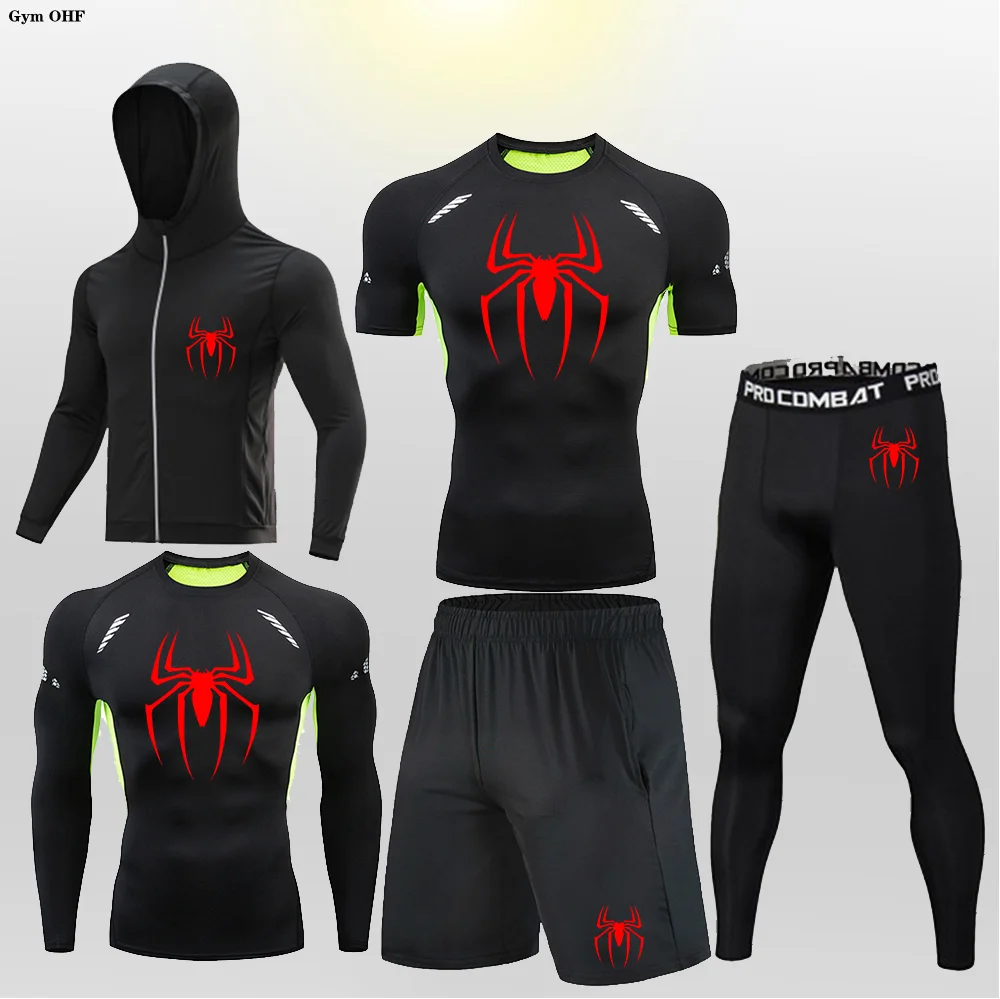 Zestawy sportowe mężczyźni Rashguard Jiu Jitsu T koszula spodnie BJJ koszulki bokserskie na siłownię KickBoxing spodenki Muay Thai rajstopy nadruk w