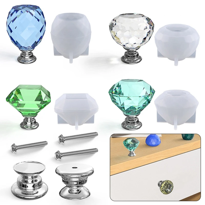 DIY 3D Diamond Shape Cabinet Knobs Mold Handmade Drawer Door Pulls Reusable Tray Handle Resin Silicone Mould Making Household