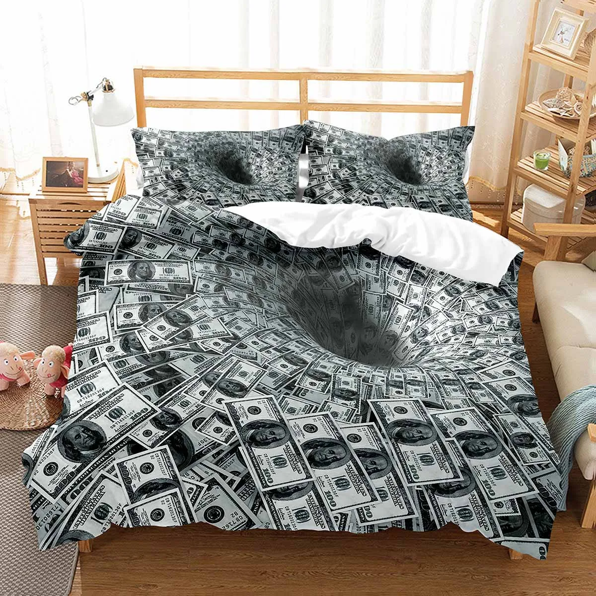 Set biancheria da letto moderna 3D copripiumino stampato motivo dollaro copripiumino vivido 2/3 pezzi modello denaro divertente King Queen Size