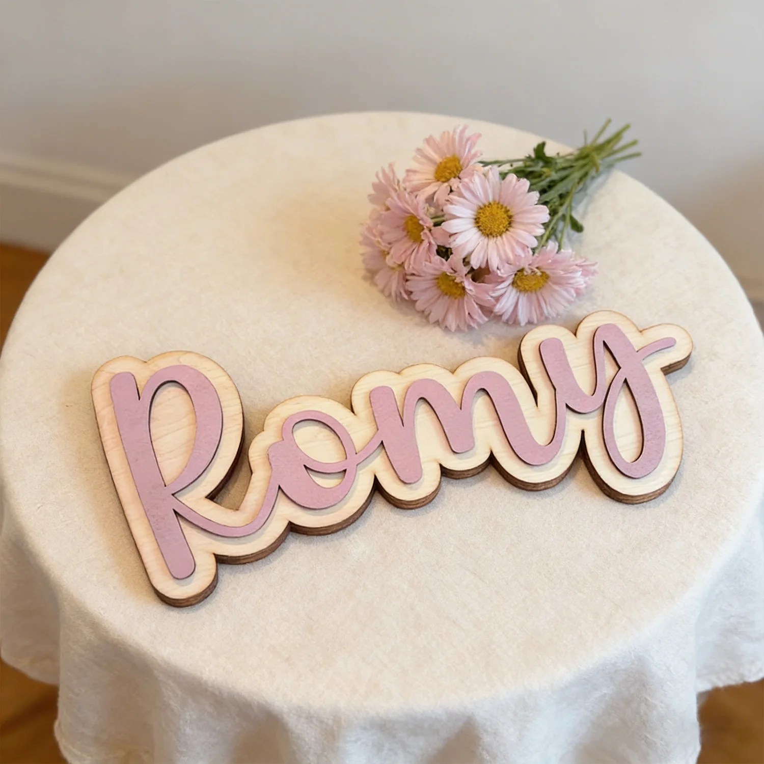1pc Personalized Double-layer Wooden Surname Brand, Multi Scene Decoration Gift, Birthday Gift, Customized Wooden Souvenir view 2