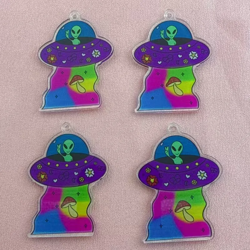 10pcs Cross border Popular Fun Acrylic Alien Character Pendant DIY Jewelry Accessories Jewelry Making Earrings Keychain