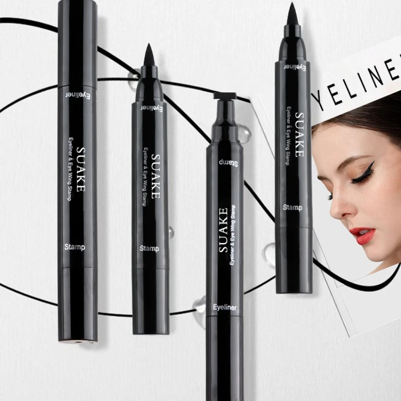 2-in-1-flügelter Stempel, flüssiger Eyeliner-Stift, wasserfest, schnell, schwarz, flüssiger Eyeliner, kleiner Wimpernkleber-Stift, Augen-Make-up, Kosmetik