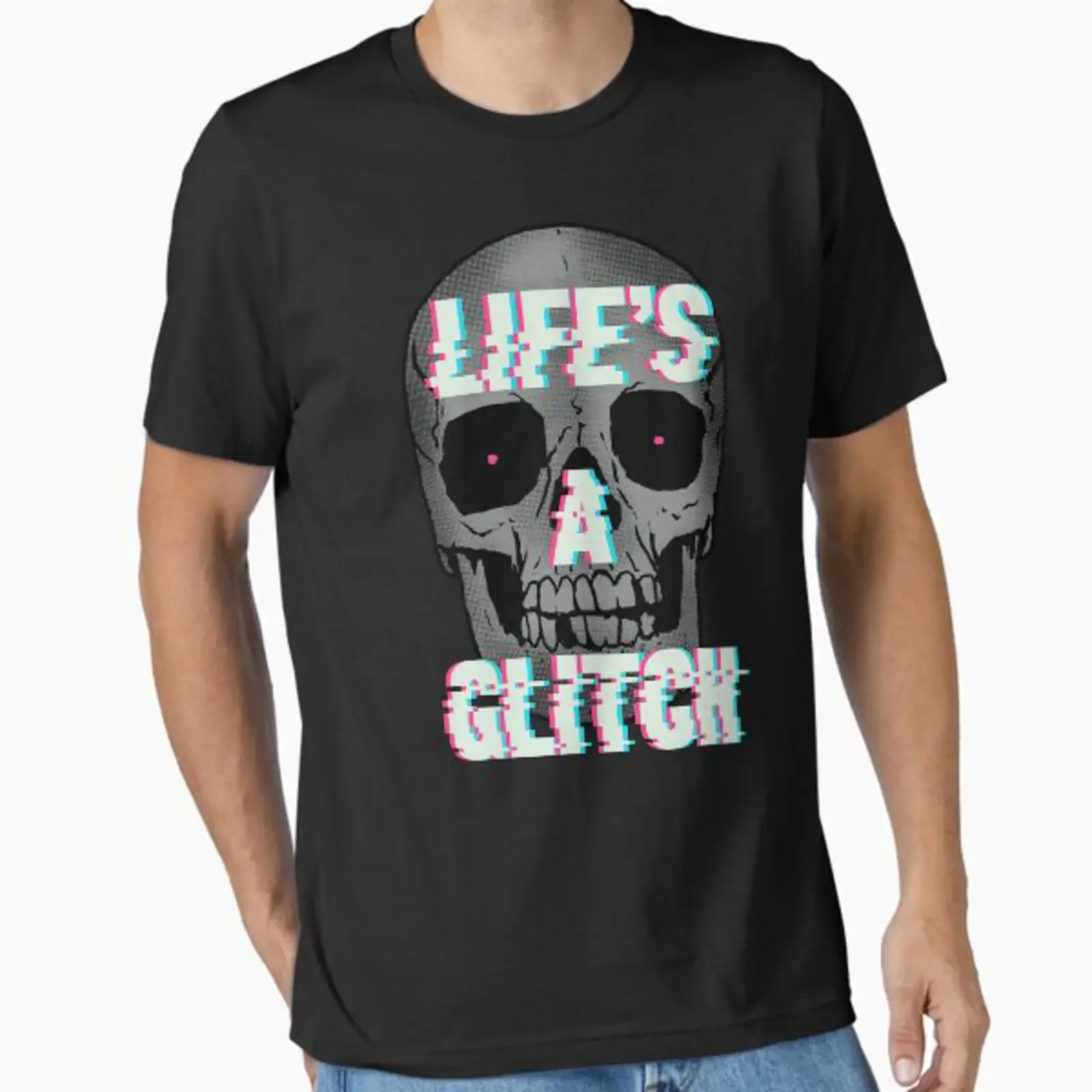 Life's A Glitch Essential T Shirt vintage Washed designer clothes Slightly Stretched Casual Top For Everyday Wear graphic Soft