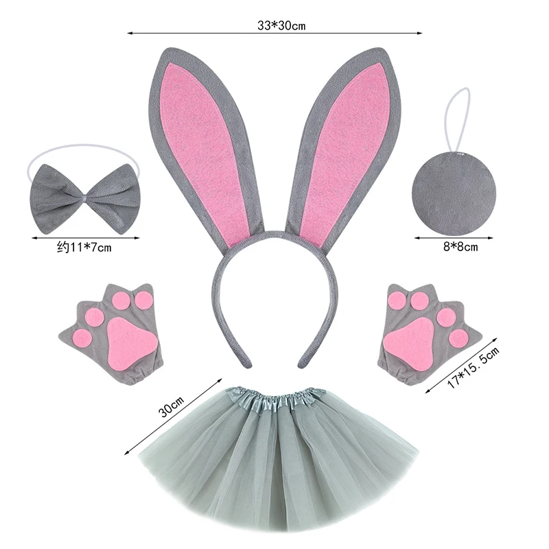 1 セットぬいぐるみバニー耳ヘッドバンド & リボンスカートセット女性 & 女の子のためのイースターウサギのコスプレ衣装誕生日パーティーベビーシャワー