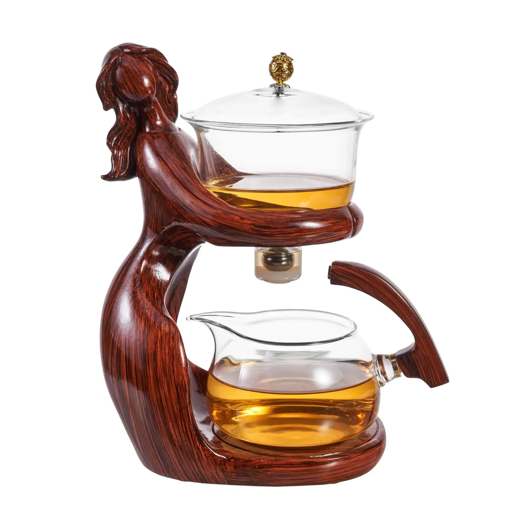 BOZZH 1 Set Automatic Glass Teapot Set Magnetic Diversion Rotating Lazy Kungfu Teapot Drinking Dropshipping Glass Tea Set