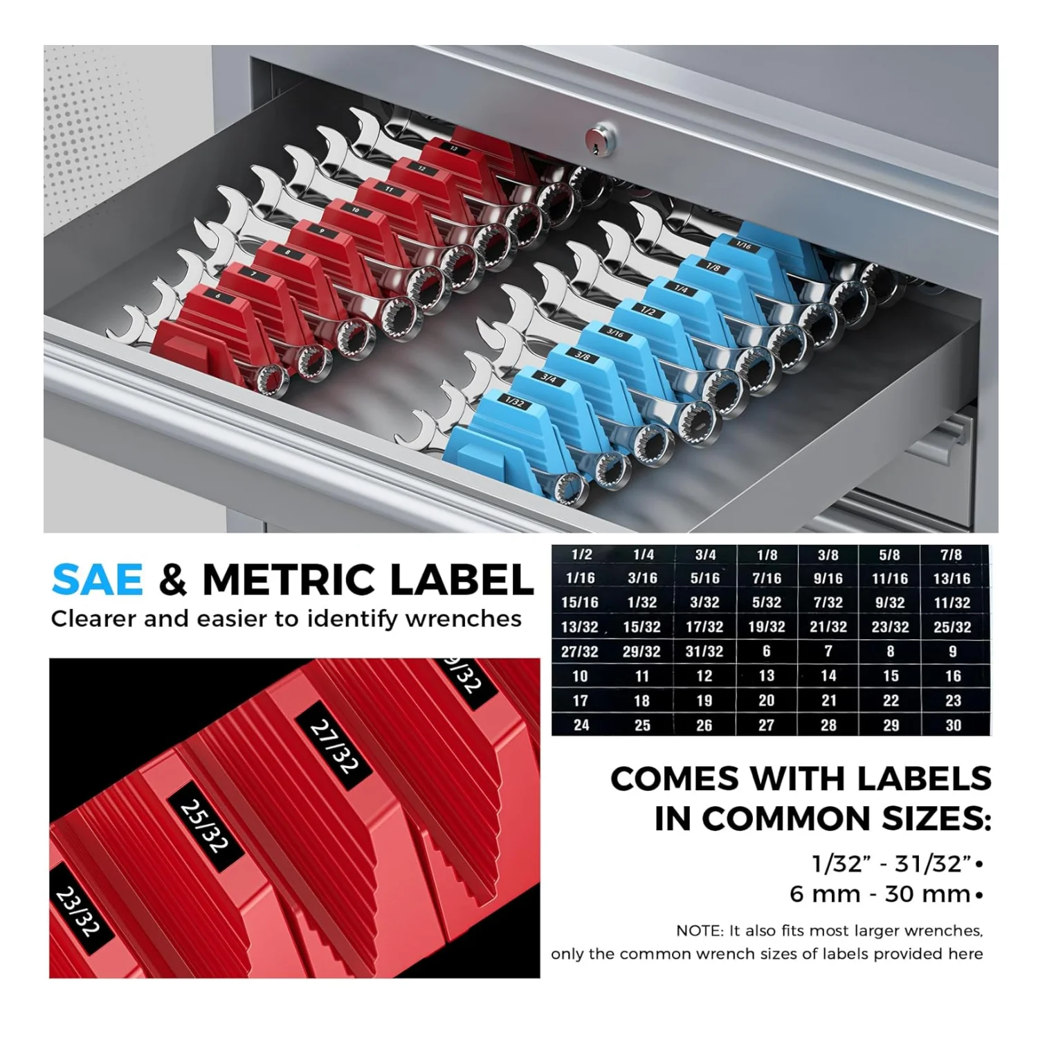 نظام وحدات منظم مفتاح الربط - 12 قطعة منظم مفتاح الربط المغناطيسي لدرج صندوق الأدوات، رف تخزين المفتاح المعياري