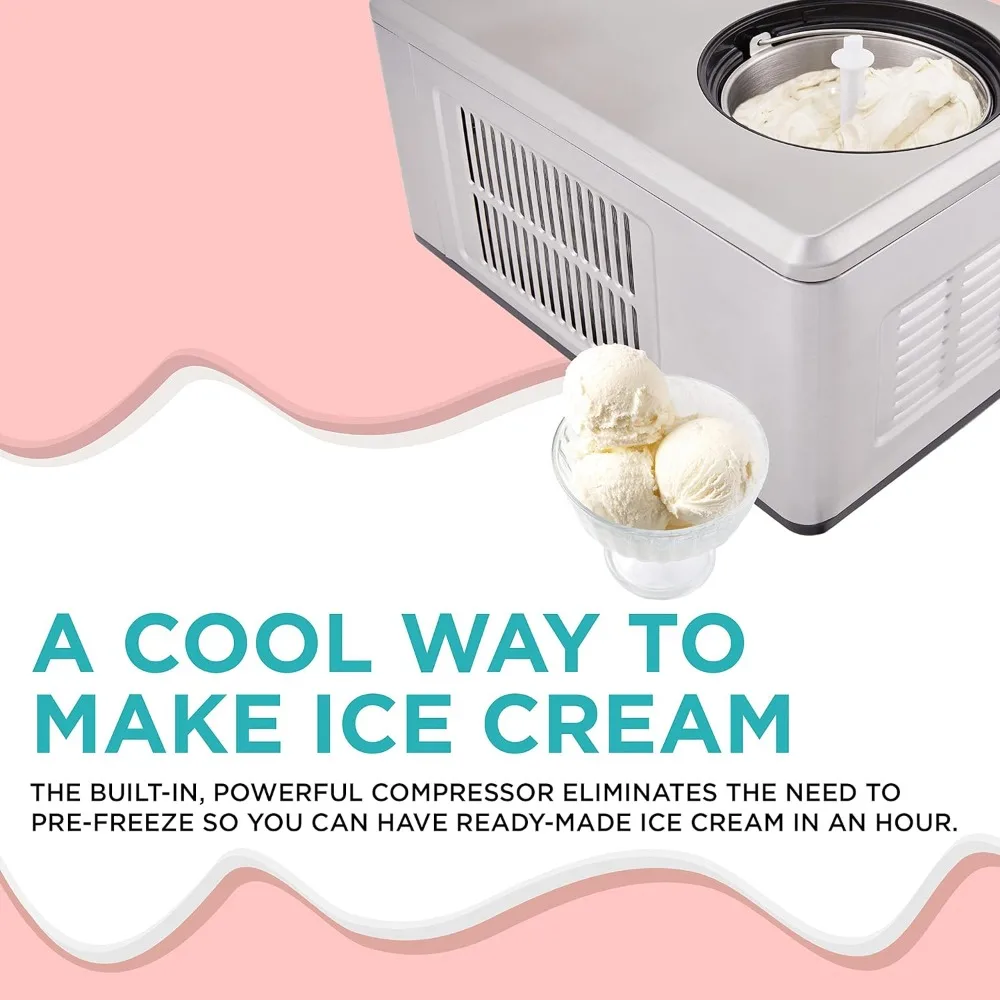 Máquina automática para hacer helados 2 qt, sin necesidad de precongelación, con compresor incorporado, Gelato inoxidable y yogur