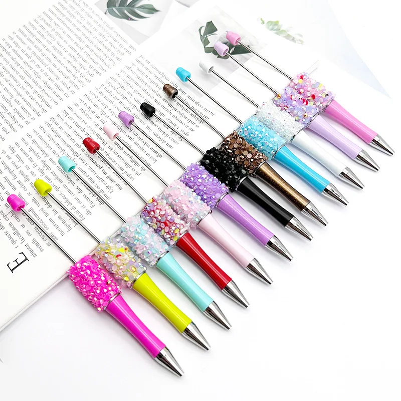 Imagem -02 - Diy Beadable Canetas Esferográficas Diamond Bead Pen Papelaria Estudante Caneta de Escrita Material Escolar e de Escritório 24 Pcs