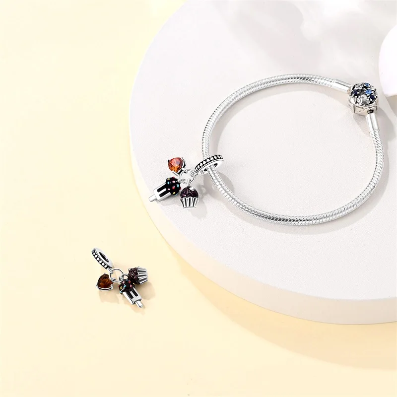 Dessert Afternoon Tea Series 925 Silver Coffee Cake Pizza Fries Sweet Charms Beads 3mm DIY Fine Jewelry Making