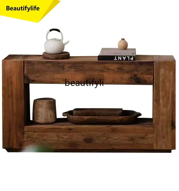 Q181 L Retro Console Tables Bed & Breakfast Old Pine Wood Decorative Chest of Drawers Nordic Style Wall a Long Narrow Table Disp