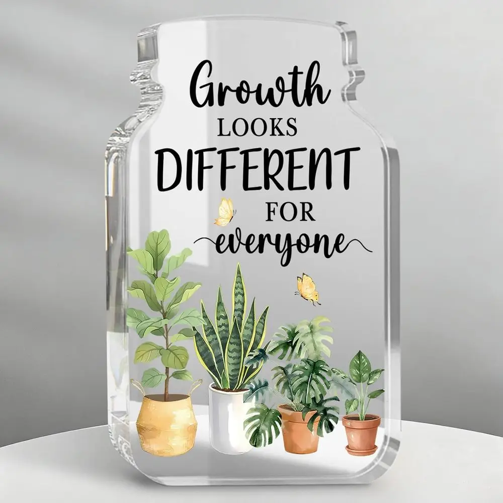 Plant Inspirational Acrylic Desk Sign, Motivational Cheer Up Gift for Friend Home Office