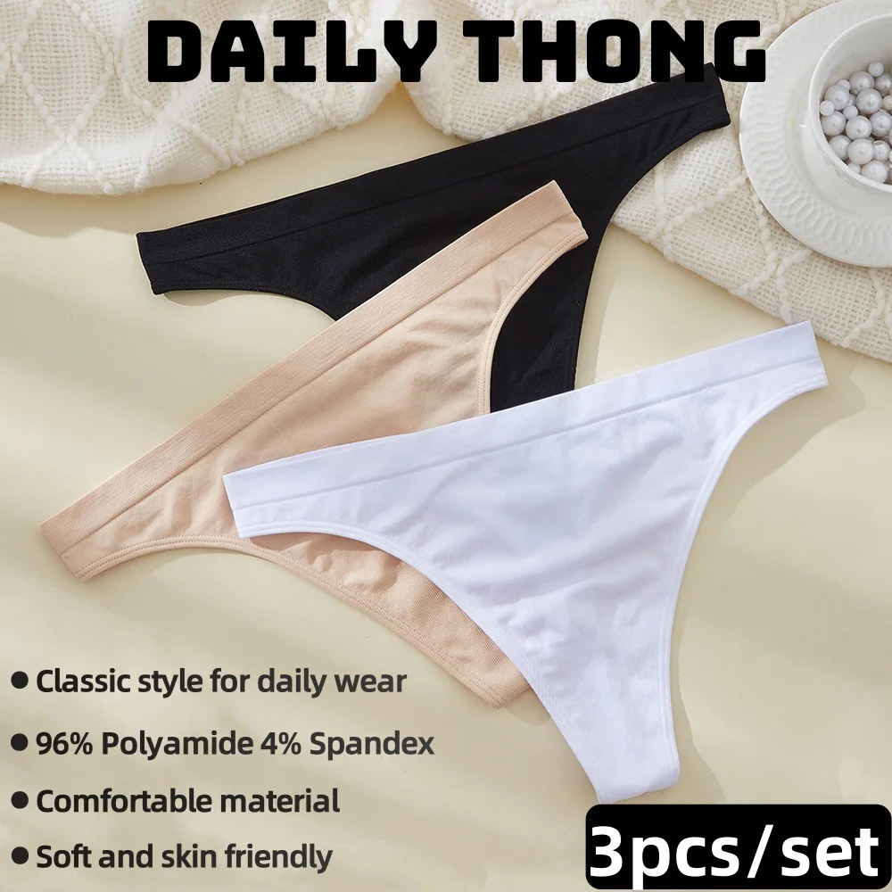 3 pçs/set sem costura tanga feminina roupa interior preto branco nu calcinha macia sexy confortável uso diário g-string