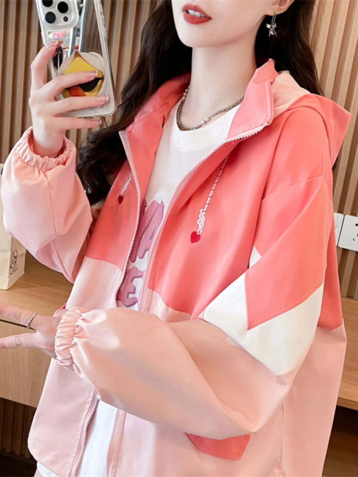 Fall Season Color Collision Workwear Style Coat Women's Spring Autumn Loose Design Sense Top Windproof Cotton Blend Fabric