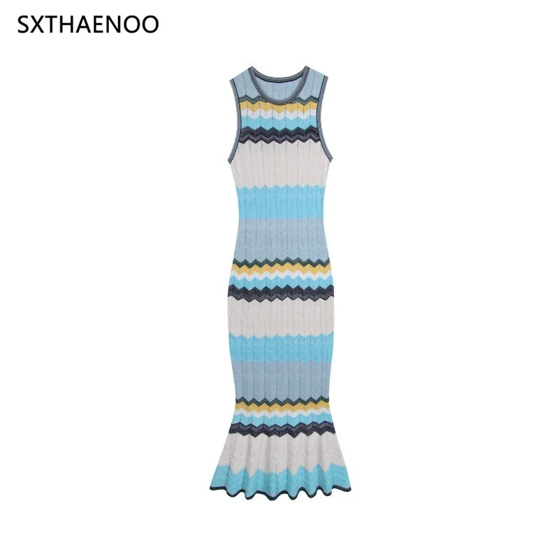 SXTHAENOO Design di lusso lavorato a maglia Dubai arabo lungo maxi abito da donna elegante senza maniche abiti vintage indossano abito Boho alla moda 2025
