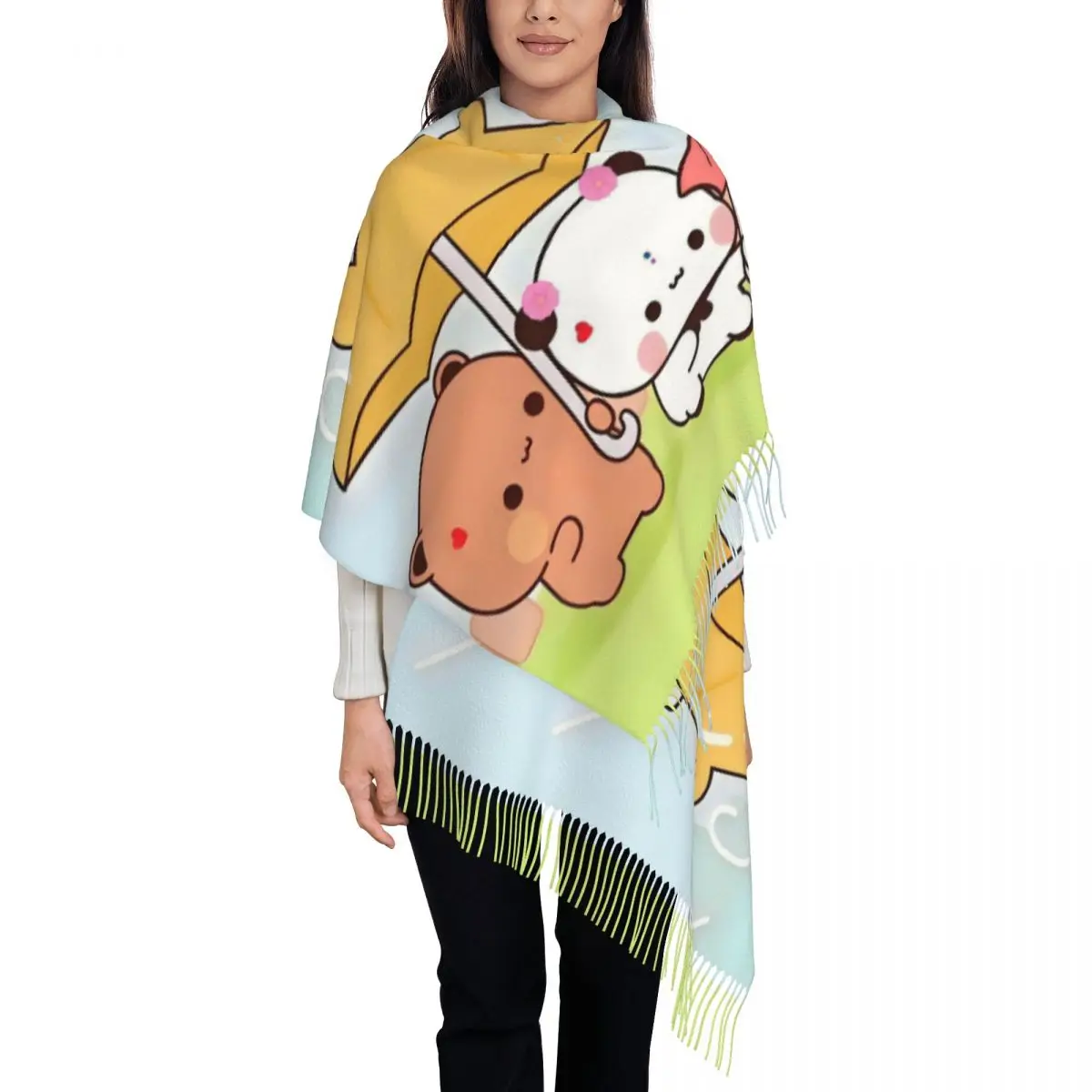 impressao-personalizada-urso-dos-desenhos-animados-pessego-e-goma-cachecol-feminino-inverno-quente-cachecois-anime-panda-bubu-dudu-xales-envoltorios