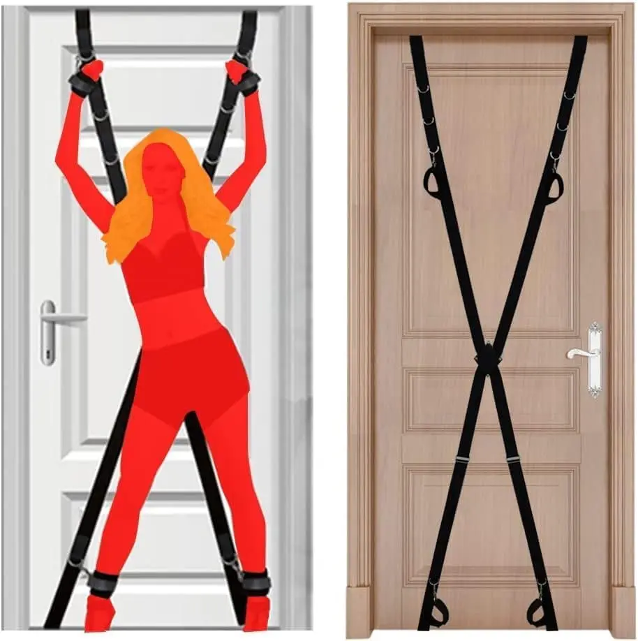 مجموعة قيود الجنس مع مجموعة قيود عبودية الباب أشرطة جنسية BDSM لعبة شريط مفرشة لعب أثاث الجنس لمعدات عبودية غرفة النوم