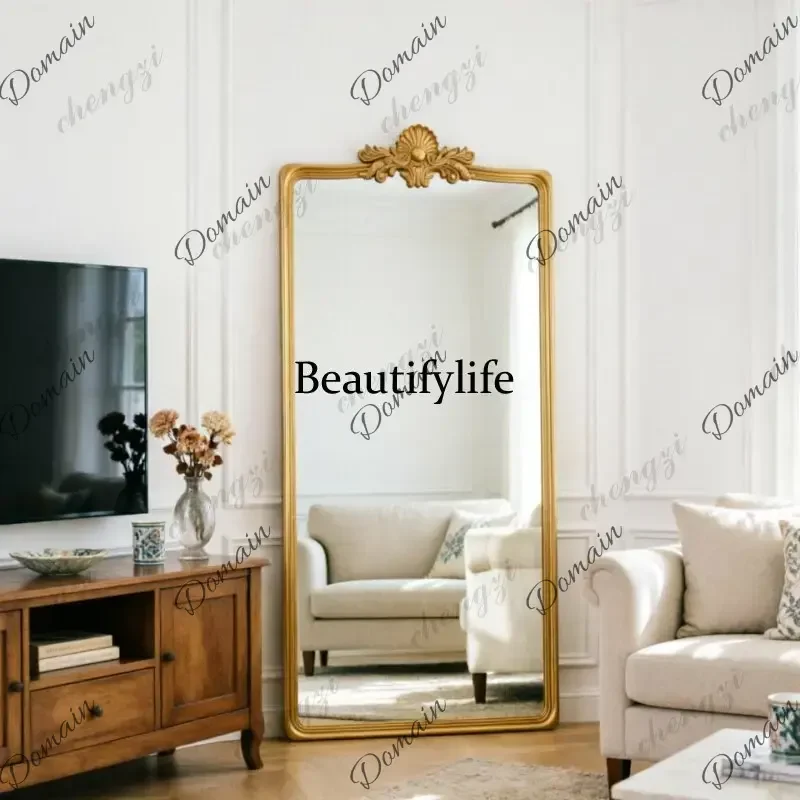ISL French retro carved full-length mirror floor-to-ceiling bedroom living room fitting mirror rectangular luxury, decorative mi