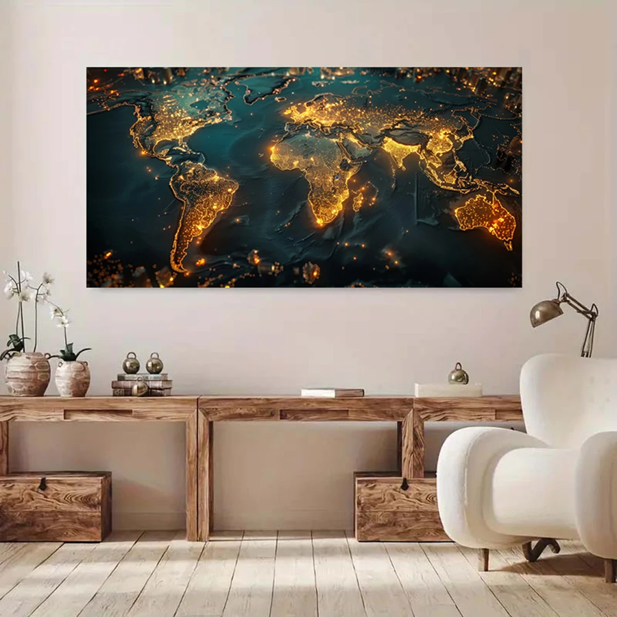 Modern Frameless Global Map Canvas Art -Perfect for Living Room & Bedroom, Chic Contemporary Design, Living Room Decor | Chic Wa