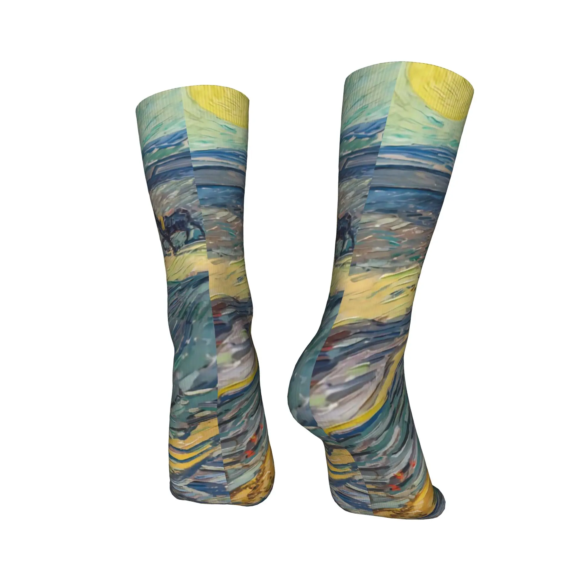 حقل فان جوخ مع الحراثة المزارعين الجوارب جوارب الربيع Harajuku الرجال الجوارب المريحة مخصص تسلق الجوارب المضادة للبكتيريا