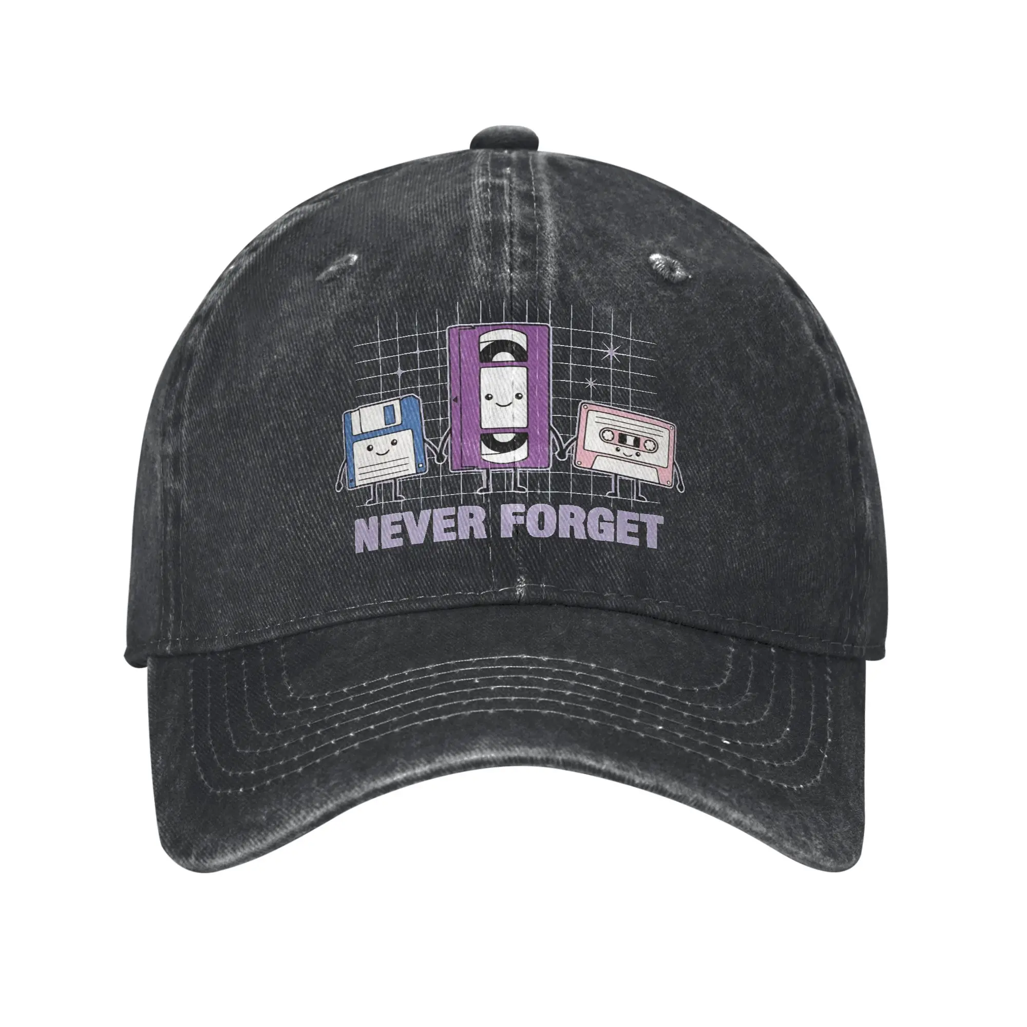 Funny Never Forget Kawaii Retro 90s Tech Men Women Baseball Caps Distressed Denim Washed Caps Hat Outdoor Running Snapback Hat