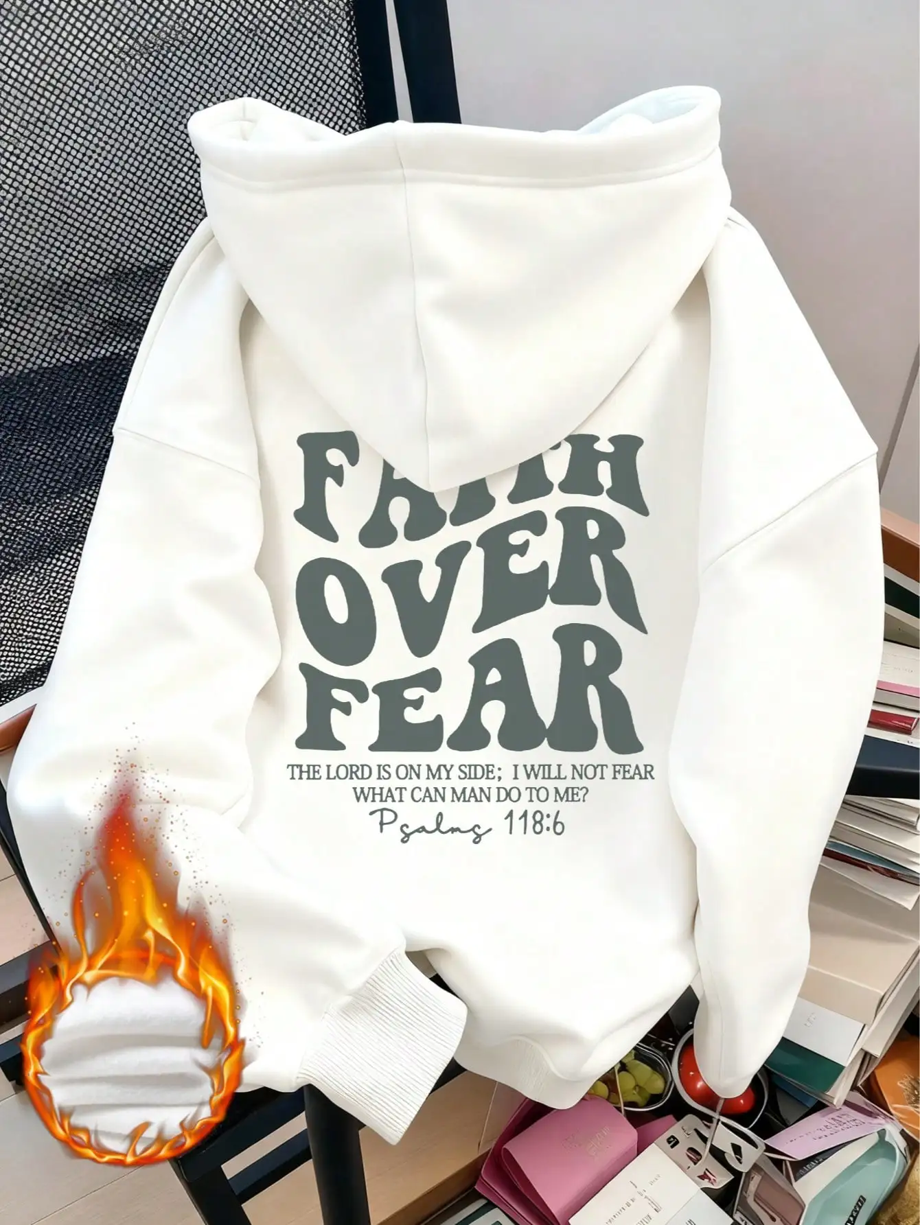 

Толстовка с капюшоном для женщин «Вера выше страха», с графическим принтом из Псалма 118:6, уютная зимняя толстовка с капюшоном