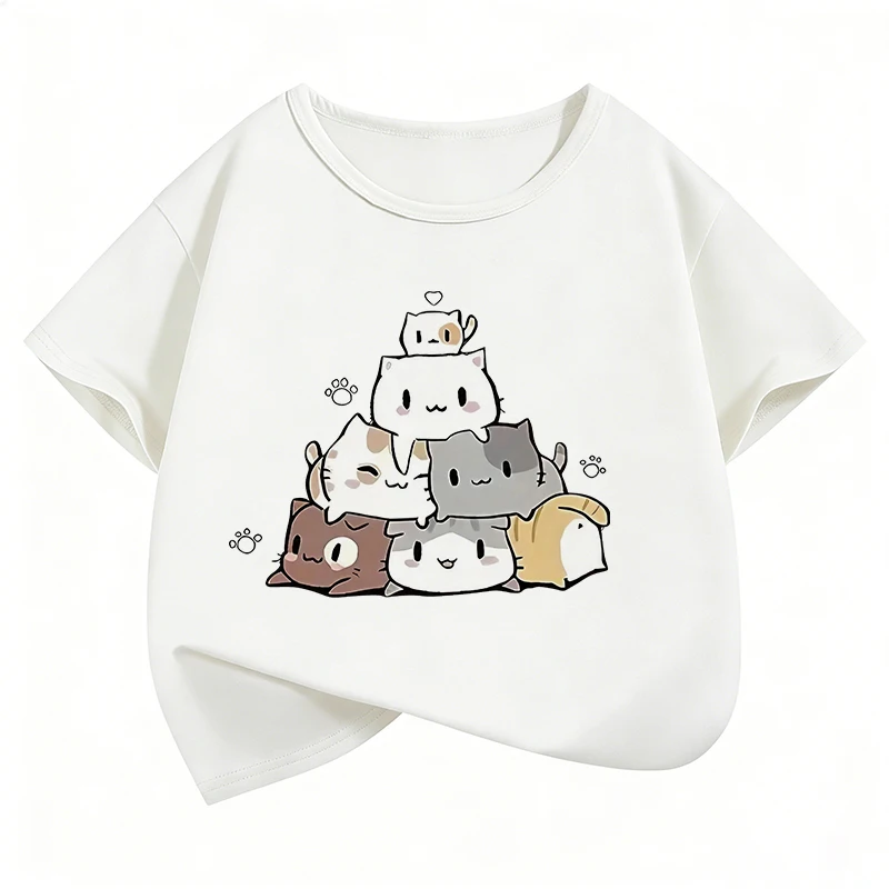 Kawaii Meme Katze Lustige T-Shirts Manga Kinder T-Shirt Jungen Mädchen Sommer Frühling Lässiges Oberteil T-Shirt
