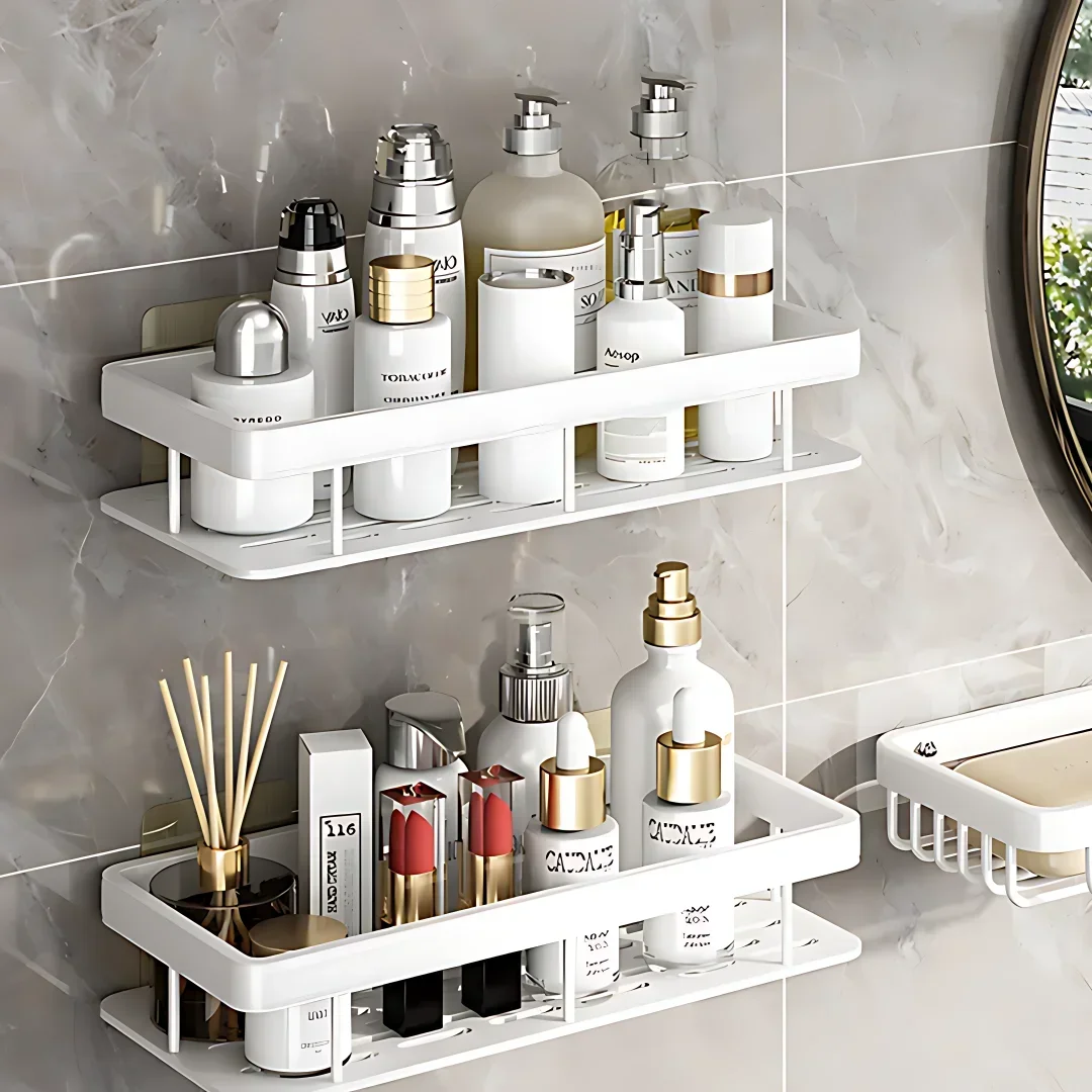 

Bathroom Shelf Kitchen Storage Organizer Aluminum Alloy Shower Shelf Bathroom Accessories No Drilling Wall Shelf